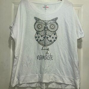 Style & Co Sport Short Sleeve Sweatshirt Embellished Owl Size 1X 🦉NAMASTE